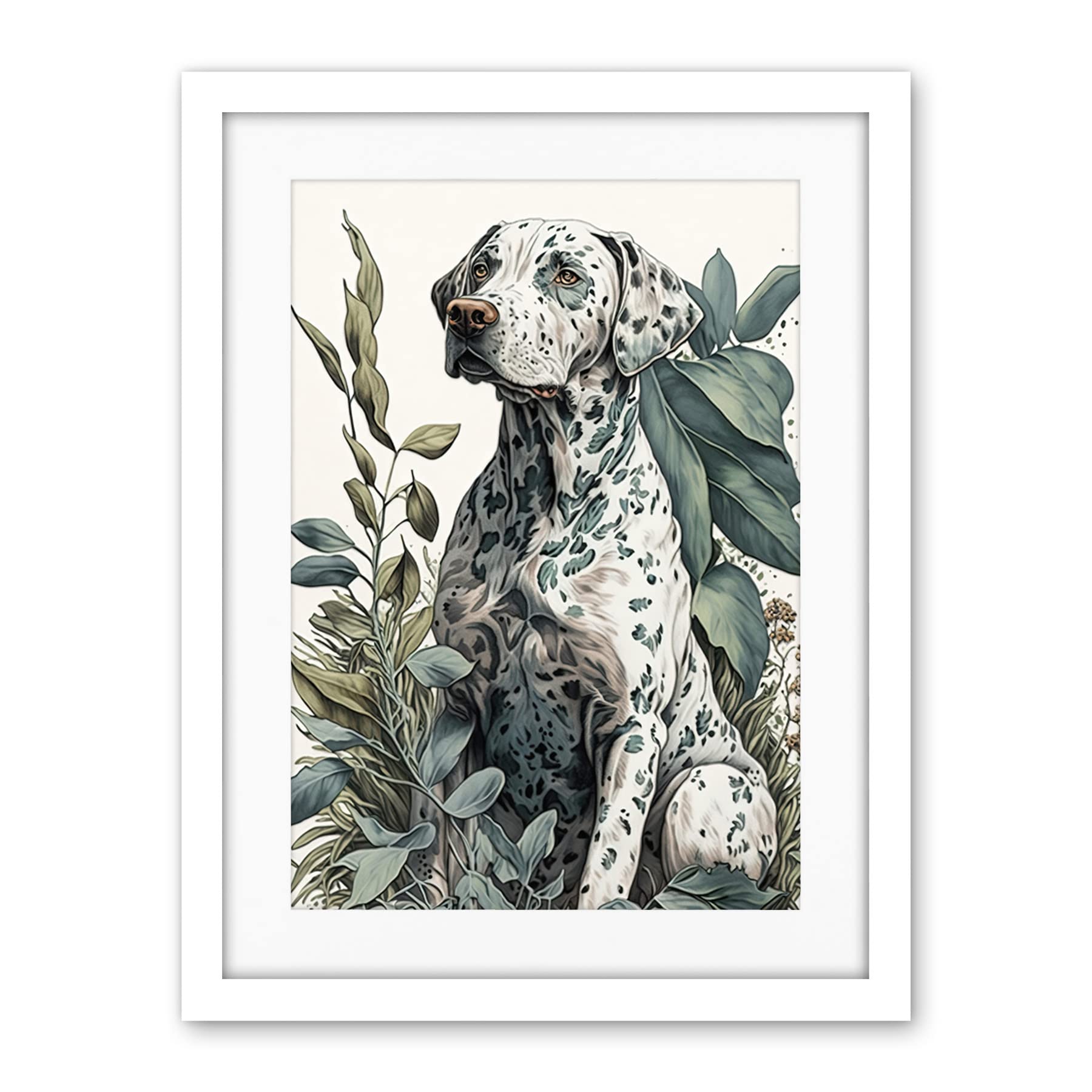 Artery8 Dalmatian Dog in Field Plants Modern Watercolour Illustration Artwork Framed Wall Art Print 18X24 Inch