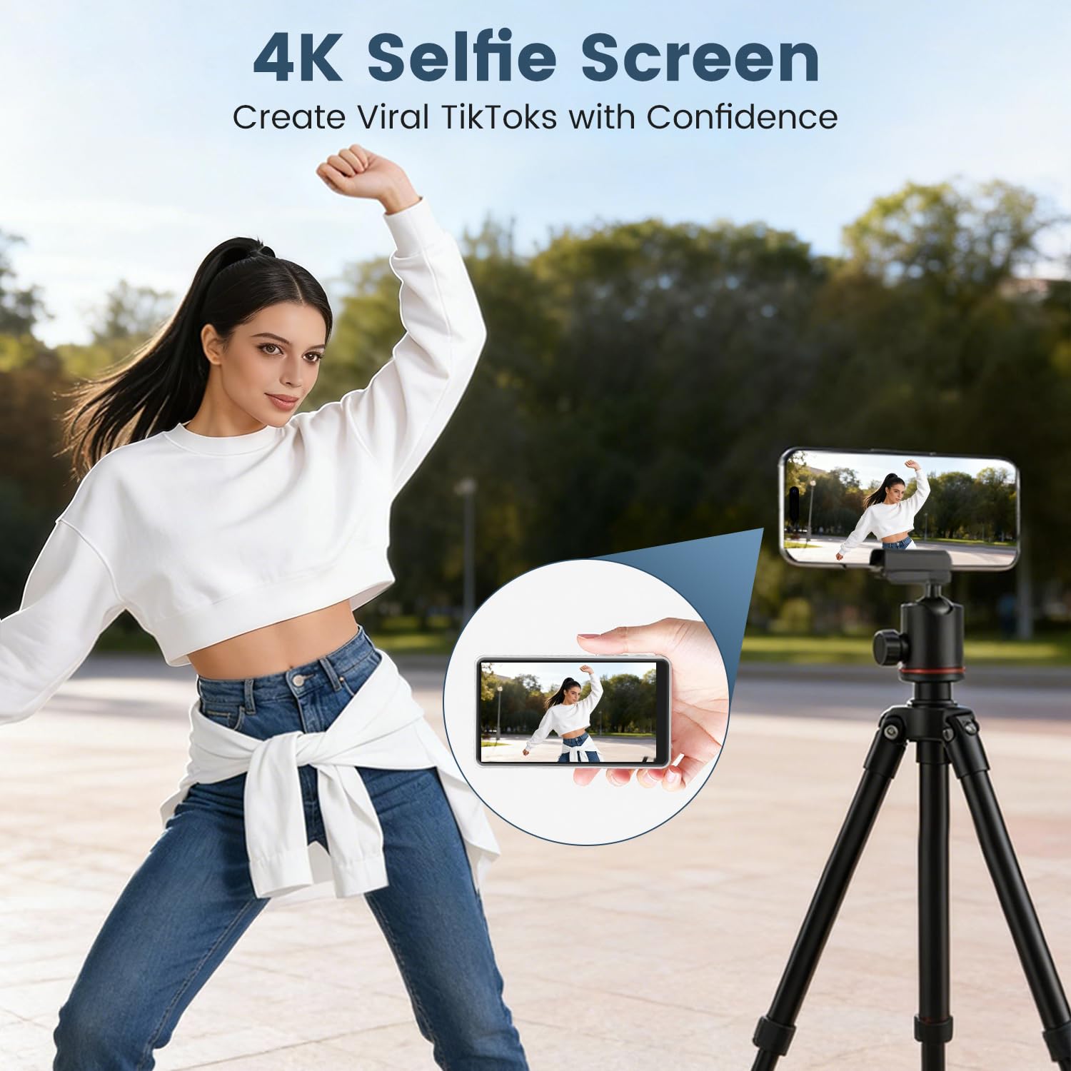 Écran de Selfie Magnétique pour iPhone et Android, Sans Délai, Haut-parleur Intégré, Partage d'écran en Temps Réel, Moniteur de Selfie pour Enregistrement Vidéo, YouTube, TikTok, Diffusion en Direct