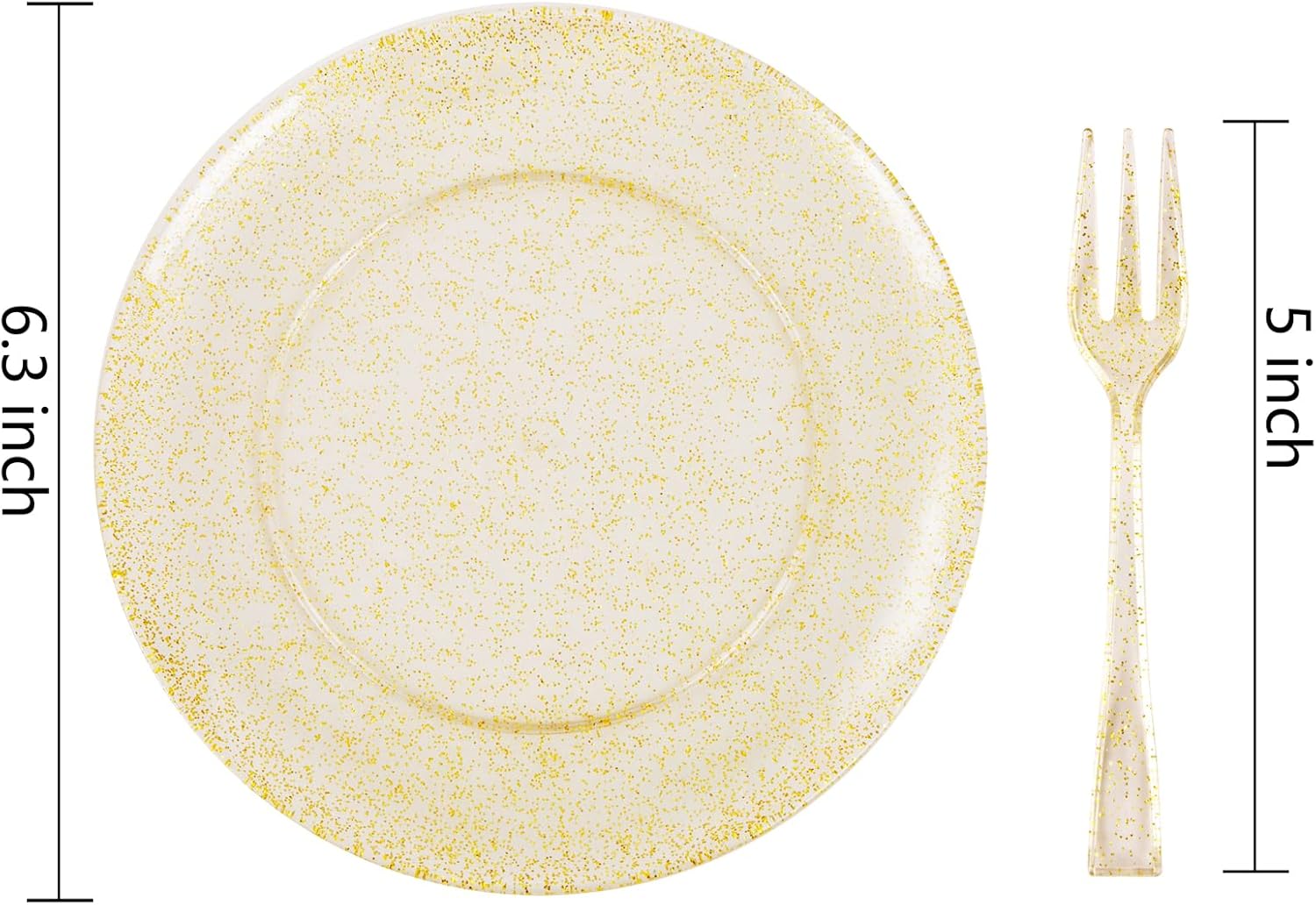 Festiva 200Pcs Gold Glitter Dessert Plates 6.3" with Forks 5"-Small Plastic Dessert/Cake/Appetizer Plates Disposable for 100 Guests Easter Party &Wedding& Birthday&New Year - Image 2