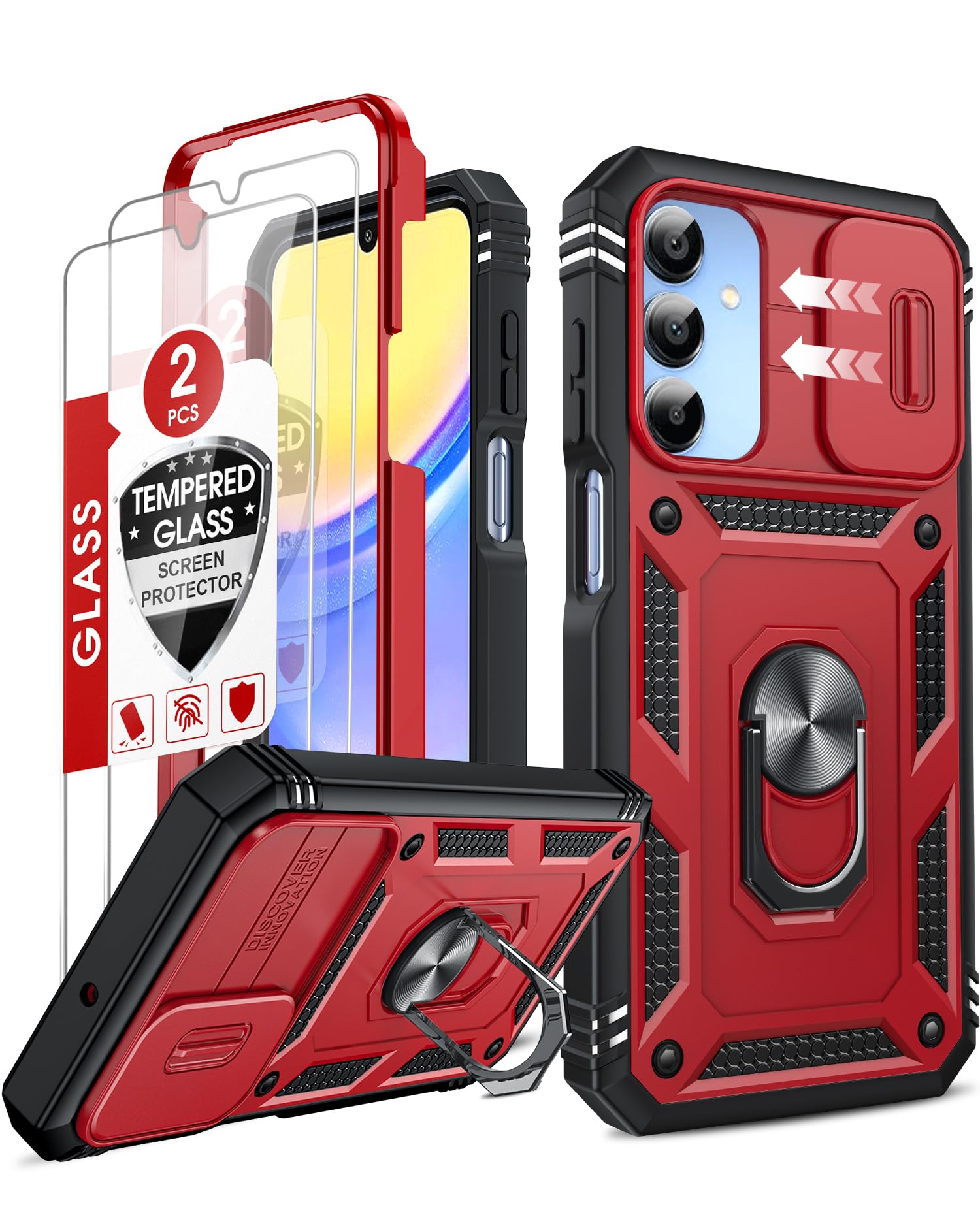 LeYi Compatible for Samsung Galaxy A15 5G Case: A15 Screen Protector with A15 5G Telephone Case, Metal Stand Heavy Duty Shockproof para Mobile Smart