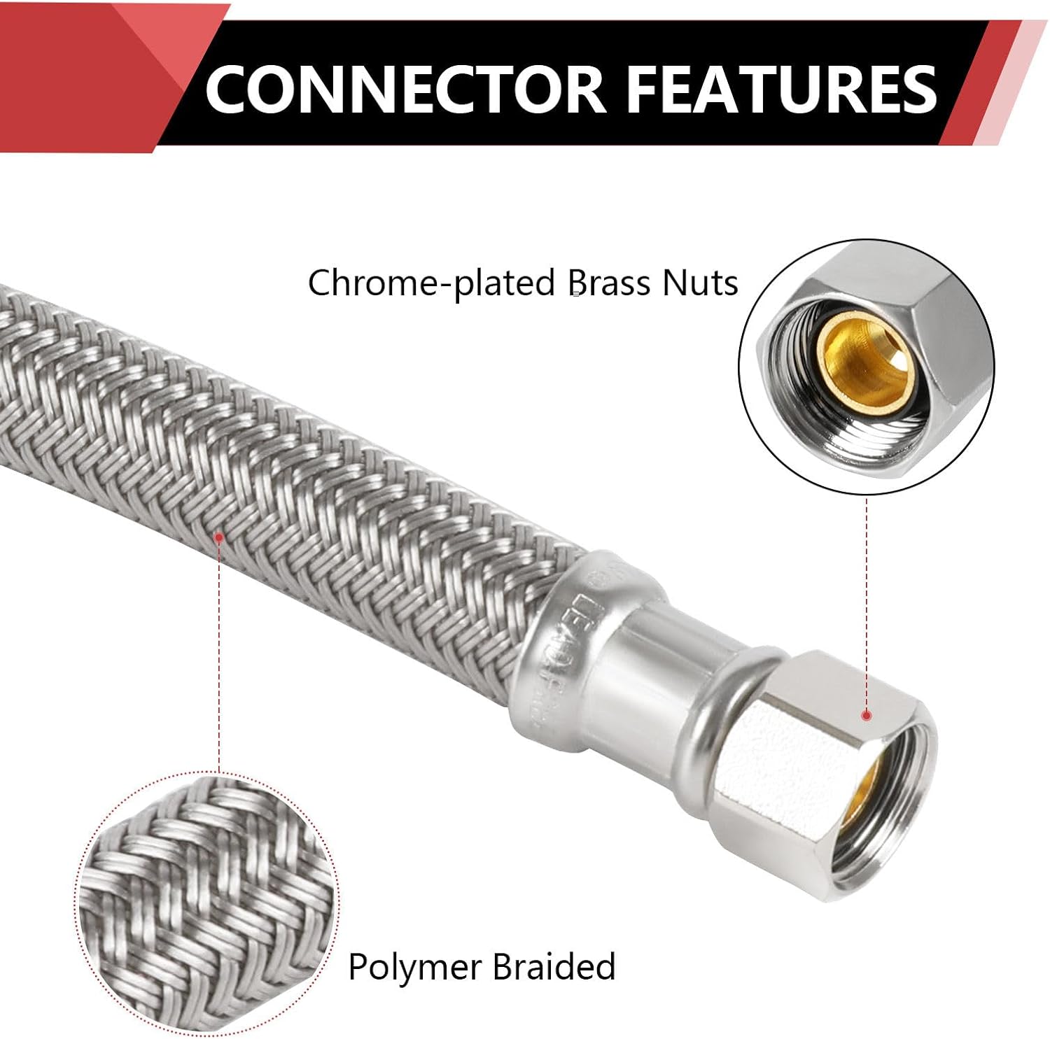 (10 Pack) Efield Faucet Braided Hose,3/8" X 3/8" Compression 16 Inch Length,Stainless Steel Faucet Connectors(16 Inch),(HOSE101)
