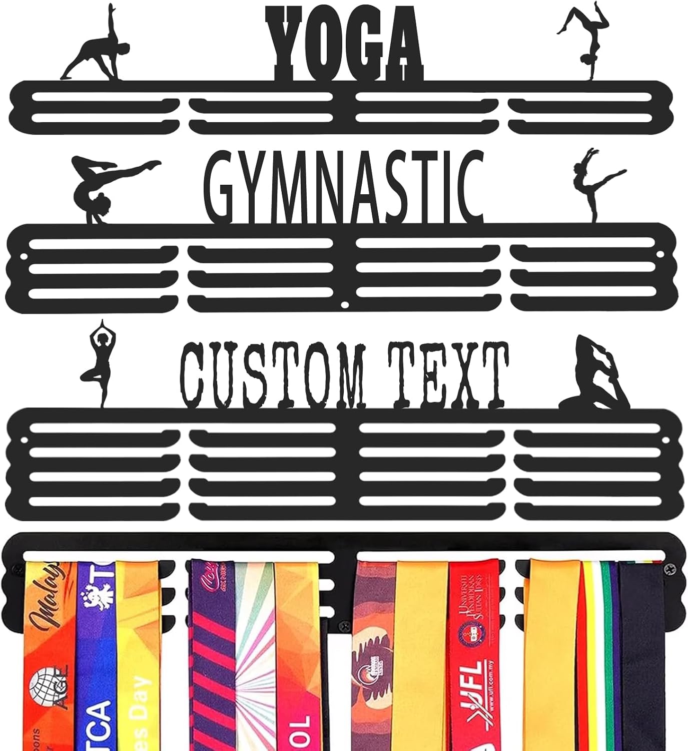 Goutoports Personalized Medal Hanger Display Holder Tiered Award Rack - Custom Text Color and Images for Athletes Easy to Install