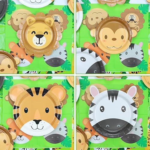 Miniatura 3 de Decoraciones de fiesta de safari en la selva incluye platos con forma de animales, mantel de safari, servilletas, tenedores, suministros de fiesta