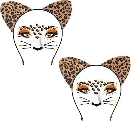 UILYNIU Costume da Leopardato per Donna Bambina, Cerchietto per Orecchie da Leopardato e Adesivi Viso Costumi Animali Fascia per Carnevale Feste Decorazioni Cosplay Festa a Tema Halloween
