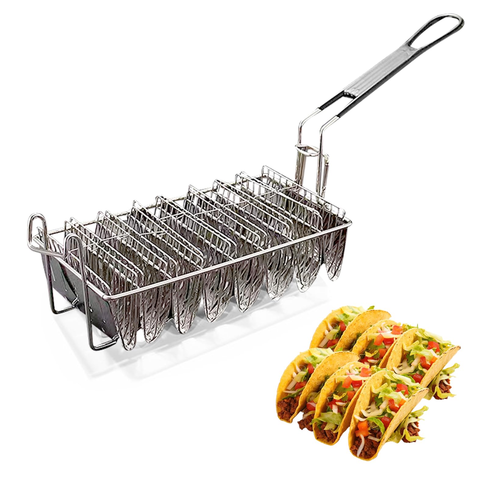 Cestino per taco, 8 ciotole, per friggitrice, accessori da cucina | Taco - Cestello per friggere con manico lungo, strumento da cucina