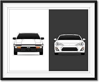 Toyota 86 Generations Inspired Car Poster - Handmade Print of Original AE86 and the Toyota 86-8x10" Metallic Print (Unframed)-Perfect Gift Car Enthusiast
