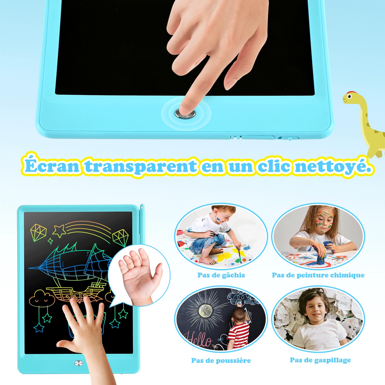 EooCoo Tablette d'écriture LCD 10 Pouces, Tablette Dessin Enfant, Cadeau Éducatif Bleu