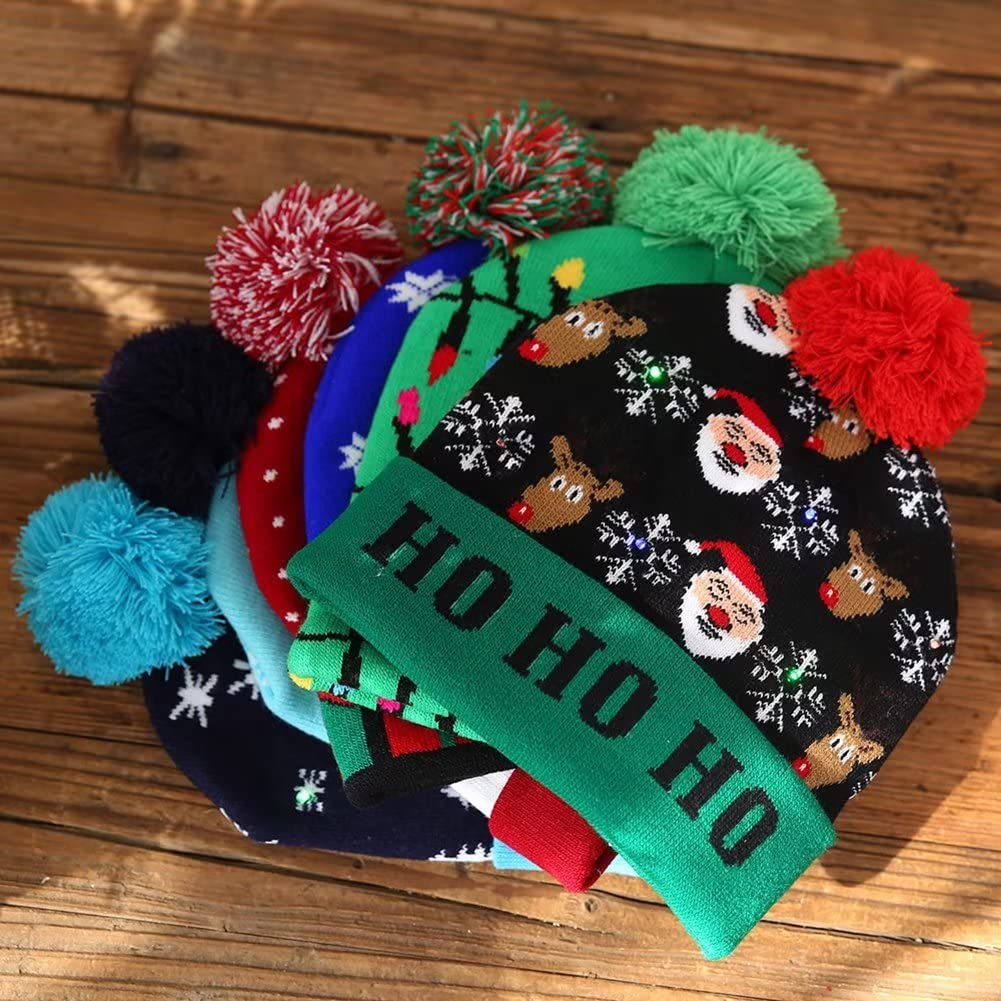 Cappello Natalizio LED,Invernale Cappello Beanie,Caldo per Uomo Donna Feste di Natale Festival,6 PCS