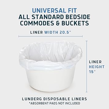 Lunderg Commode Liners - Value Pack 50 Count Universal Fit - Medical Grade Bedside Commode Liners Disposable for Adult Commode Chair, Portable Toilet Bags or Camping Toilet Bags