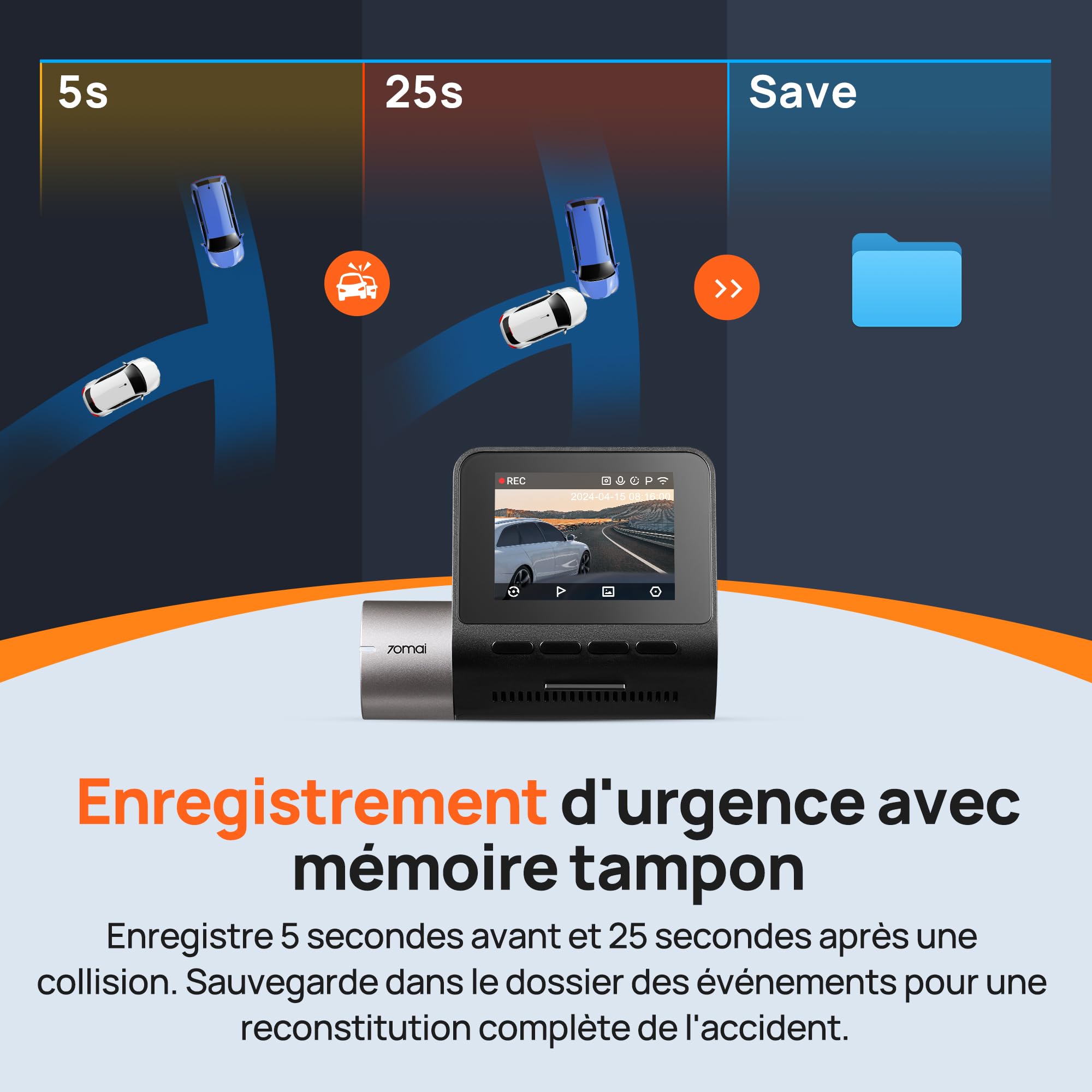 70mai Dash Cam Voiture A510 3K 1944P+1080P Dashcam, STARVIS 2 Camera Embarquée, Dash Cam Avant Arriere, GPS, WiFi, Surveillance Parking, Enregistrement en Boucle, Vision Nocturne avec HDR, ADAS