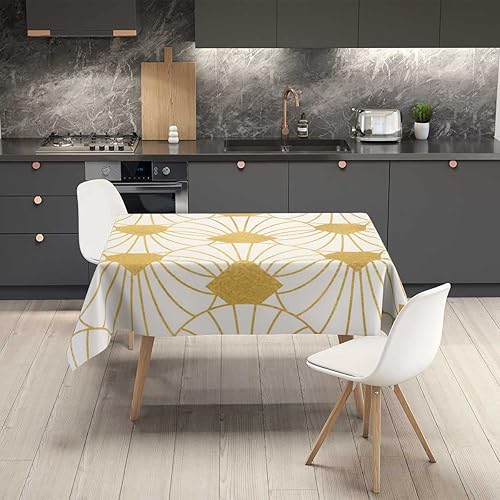 Miniatura 2 de Mantel de picnic con diseño geométrico de textura dorada a cuadros para bodas, fiestas, fiestas, 52 x 70 pulgadas