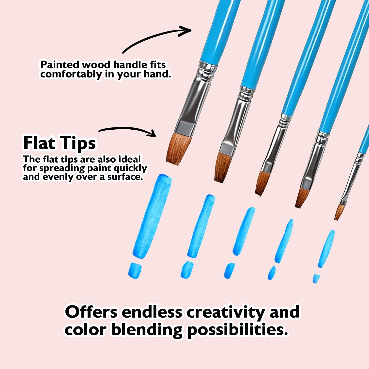 BAZIC Products Paint Brushes Set Flat Natural Hair Brush, Paintbrushes for Acrylic Oil Watercolor Gouache Art Painting (5/Pack), 24-Packs
