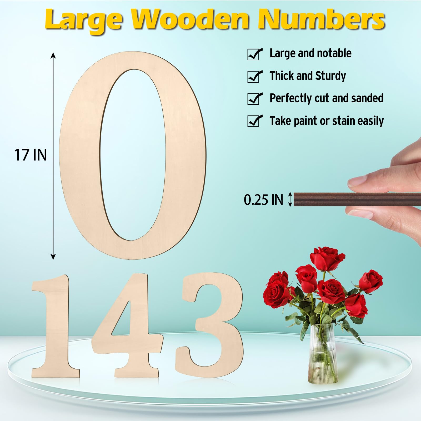17 inch Large Wooden Numbers for Party Decor, Big Wood Number 0 for Wall Decor, Unfinished Blank Giant Wooden House Numbers, Wood Signs for Crafts, Birthday, Rustic Wedding, Christmas, Baby Shower