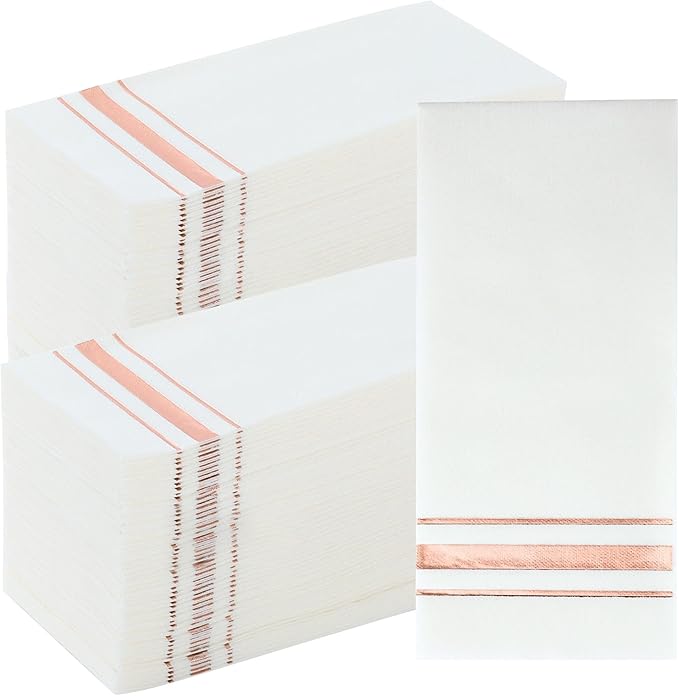 White and Rose Gold Napkins Disposable Decorative 200 PK