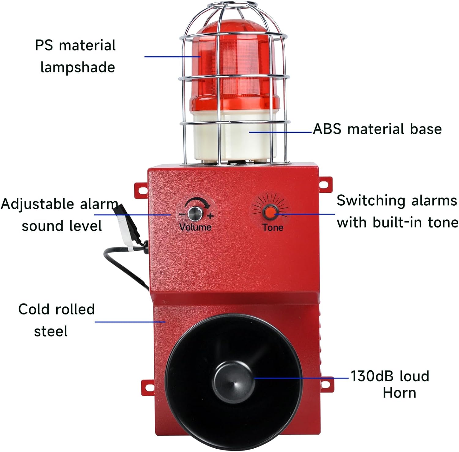80W Industrial Siren Alarm Strobe Outside 130dB Loud Horn Siren Emergency Security Indoor Alarm Speaker Siren Flashing Light for Home Factory Warehouse DC12V