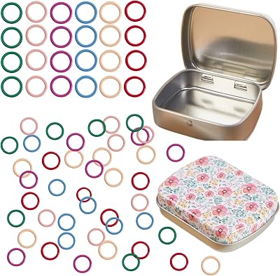 50Pcs Round Shape Knitting Stitch Marker with Floral Design Small Tin Box