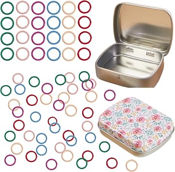 50Pcs Round Shape Knitting Stitch Marker with Floral Design Small Tin Box