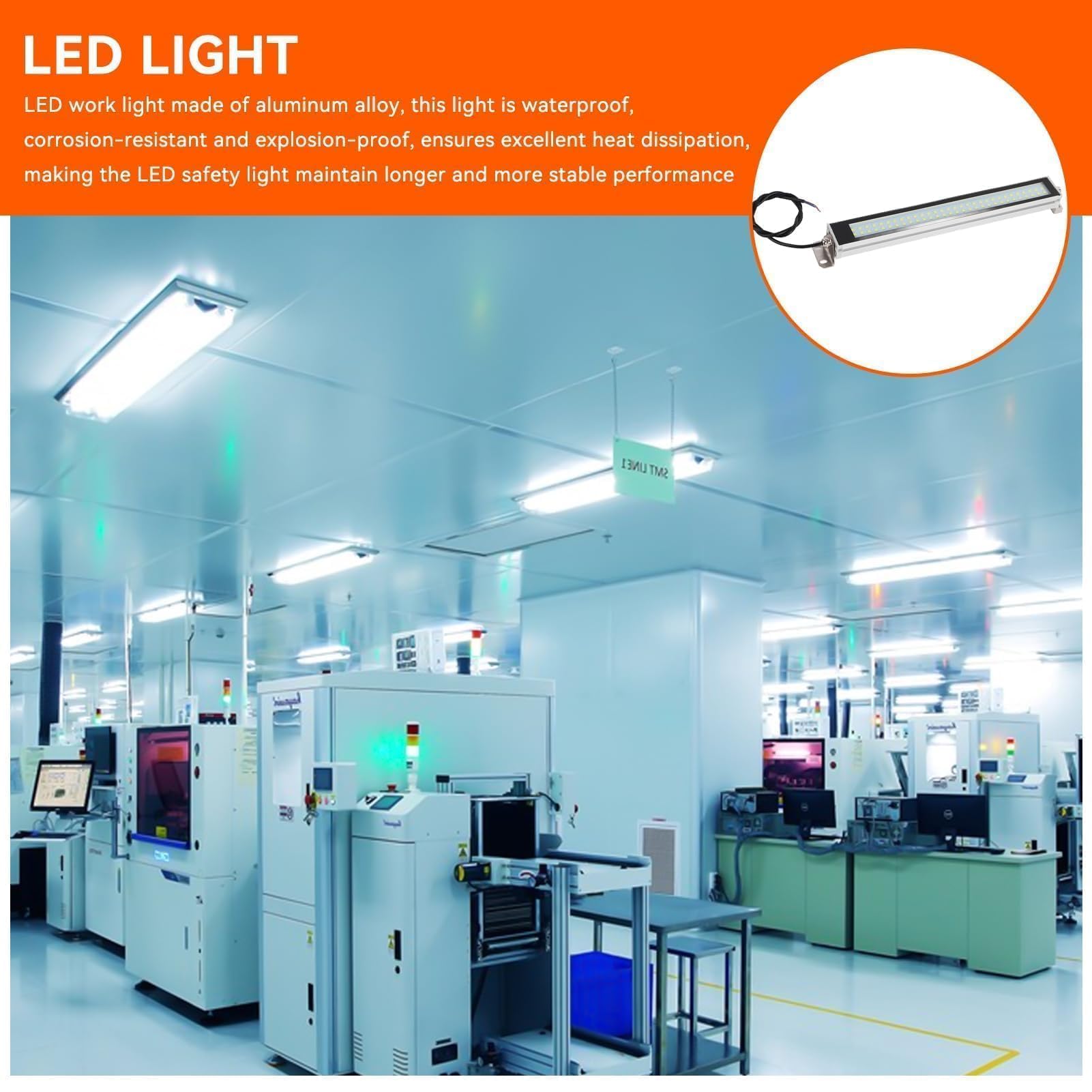 24V 12W IP67 Impermeable Tubo De Luz De Máquina, Luz De Trabajo LED CNC Machine Shop, CNC Industrial Máquina Internera Iluminación LED Con Cubierta Transparente, Garaje Almacén Taller Sótano