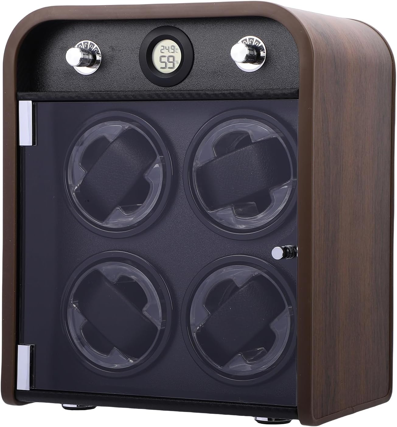 Focket Watch Winder, Quiet 10dB Temperature Humidity Sensor Five Levels Wide Compatibility Automatic Watch Winder, 4 Slot with LED Light for Mechanical