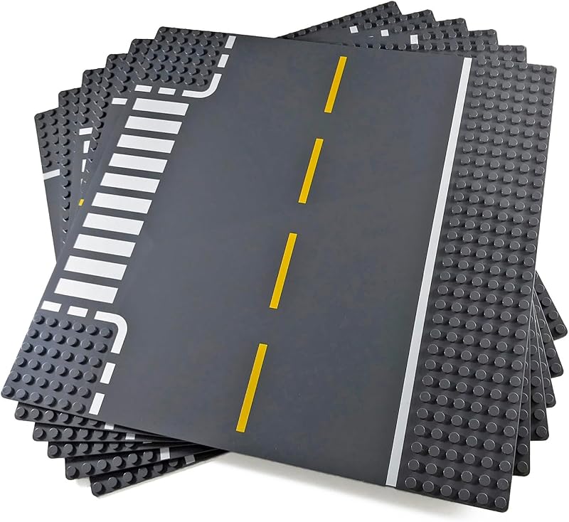 Road Base Plates for Building Blocks, 6-Pack, Compatible with Major Brands | Build custom cities with versatile road plates perfect for vehicles, buildings, and imaginative play