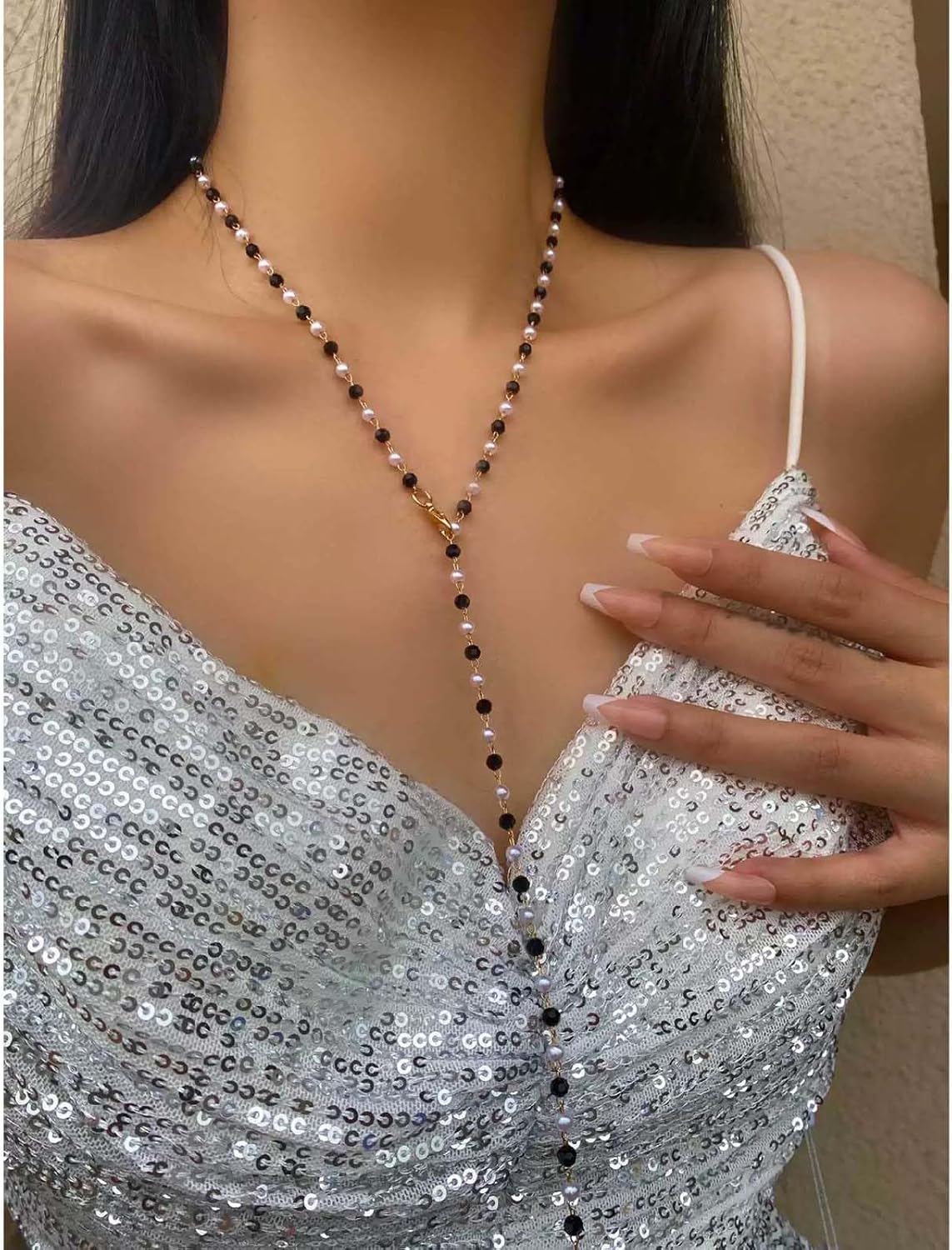 Pearl Y Lariat Necklace Gold Pearl Y Shape Necklace Long Pearls Bead Lariat Necklaces Black White Pearls Long Drop Necklaces Bridal Wedding Jewelry - Image 7