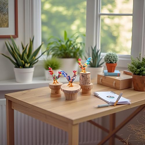 Miniatura 8 de Mini figuras de gallo de pollo de vidrio soplado, hechas a mano, pequeño compañero lindo coleccionable para adorno de escritorio (rojo)