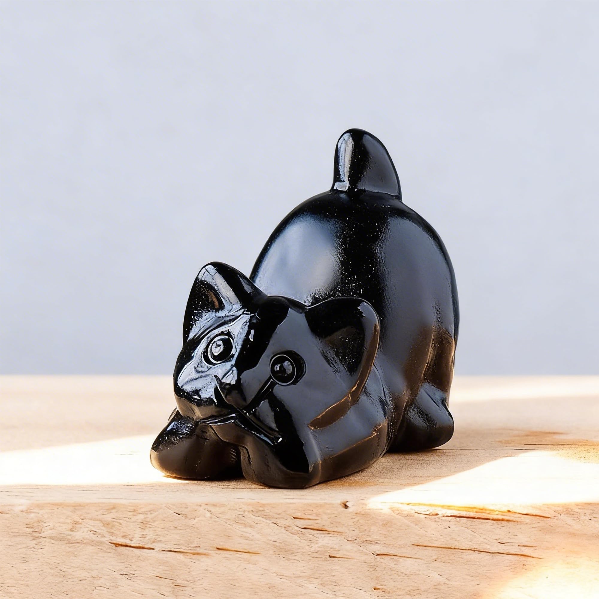 Minwegi Black Handmade Obsidian Lucky Cat Figurine - 30X20mm Mini Crystal Ornament For Home Decor, Spiritual Gift For Cat Lovers (Five Fortune Cat) (, 30 * 25Mm)