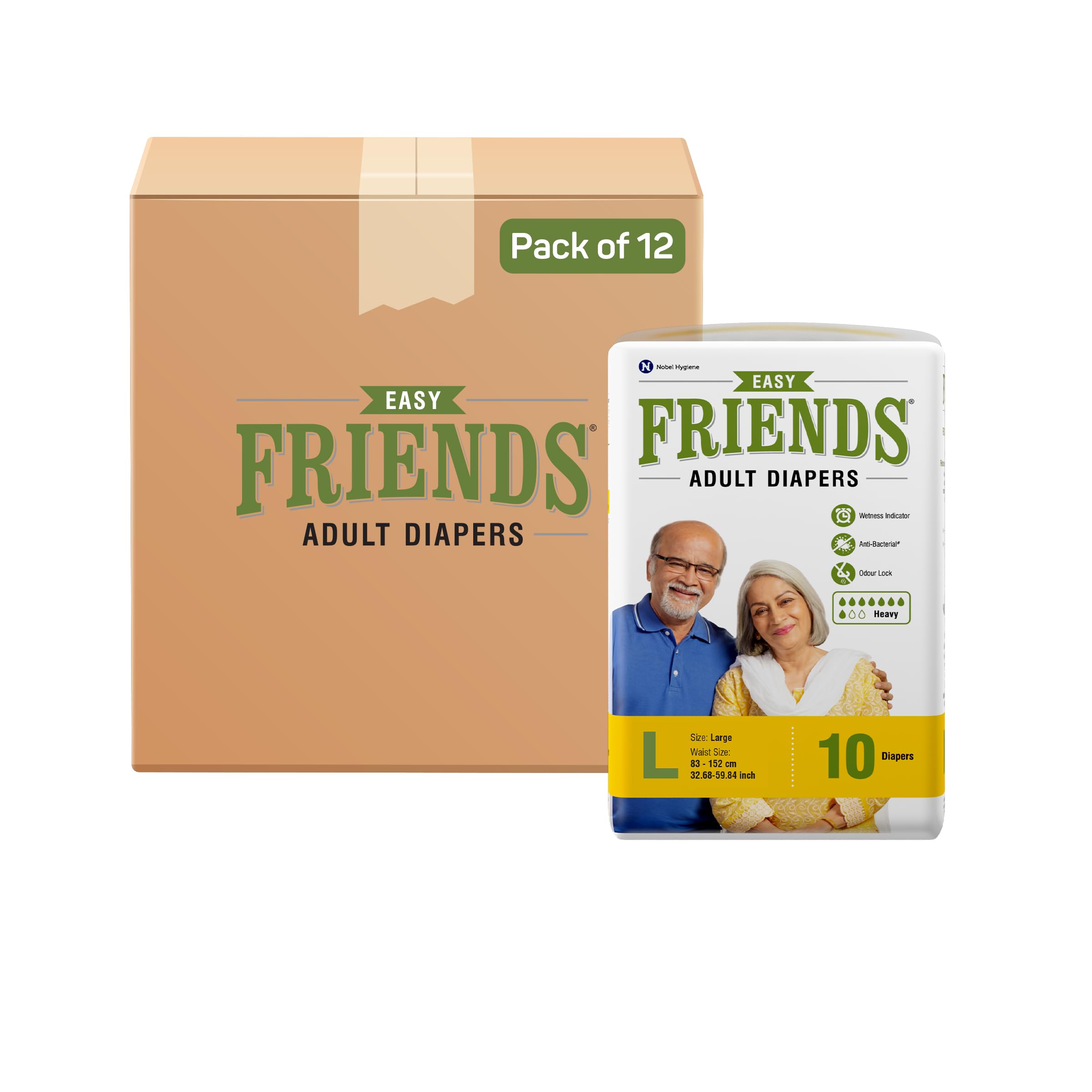 Friends Easy Adult Diapers Tape Style - 120 Count (Large) with odour lock, Unisex, Leakproof, Wetness Indicator and Anti-Bacterial Absorbent Core- Waist Size 32.68-59.84 inch; 83-152 cm-image-40