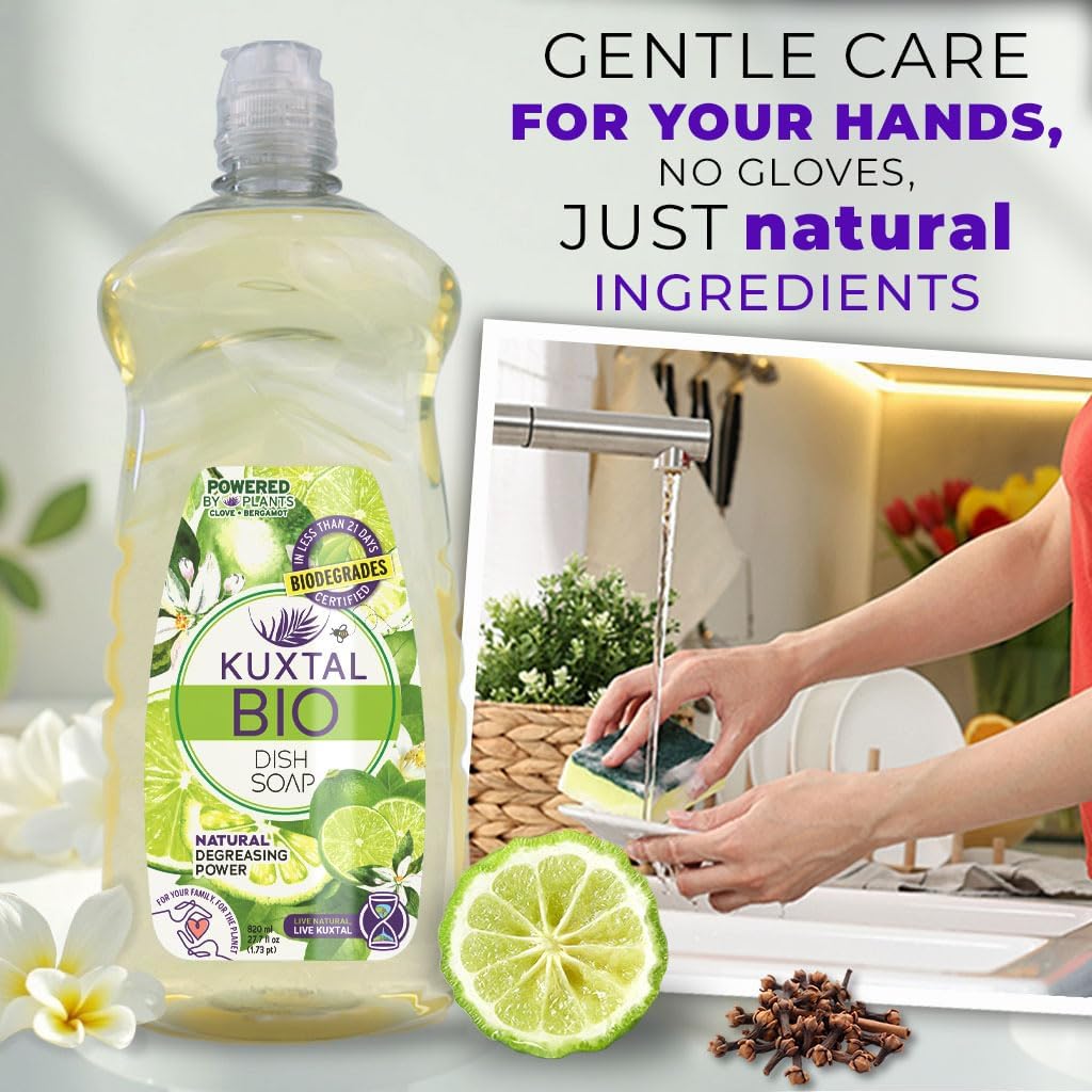 Dish Soap Liquid 3 Pack | Biodegradable & Eco-Friendly | Naturally Derived Ingredients | Gentle on Hands | Tough on Grease | Natural Citrus Scent | 27.7 fl oz Each - Image 4