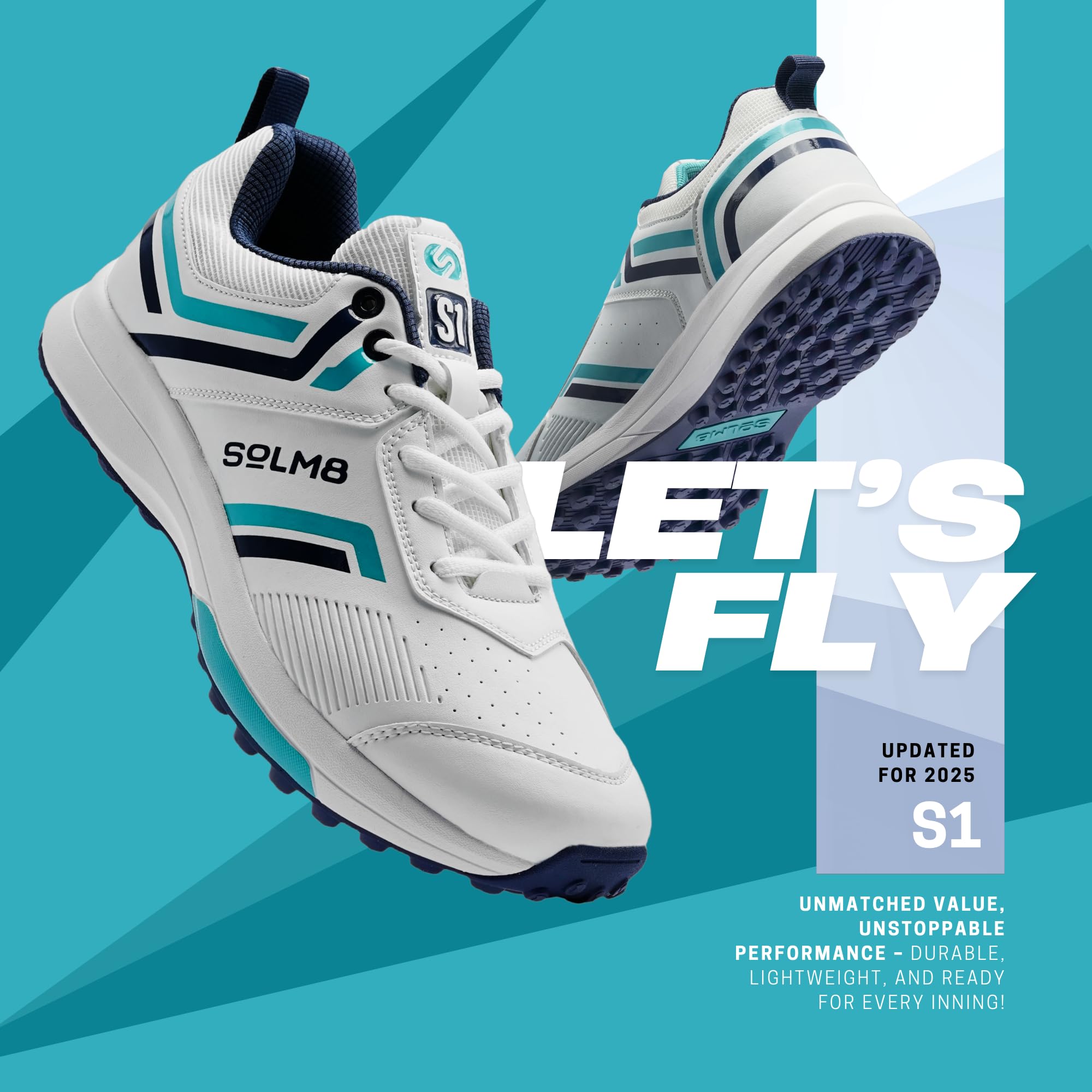 SOLM8 S1 Rubber Spikes - Lightweight Cricket Shoes for Men and Women - Durable Grip, Superior Protection (2025 Edition) Navy Teal