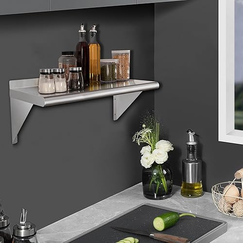 Miniatura 2 de HARDURA Estante de acero inoxidable de 12 x 36 pulgadas, estantes comerciales de 230 libras, estantería de metal para montaje en pared con protector