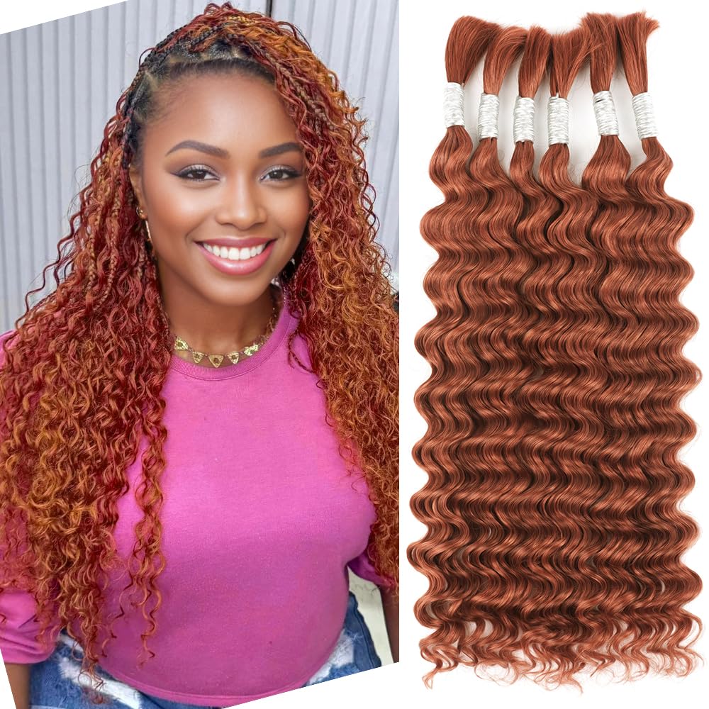 Ginger Braiding Hair Human Hair 14 Inch 6 Bundles Deep Wave Bulk Human Hair for Braiding No Weft Brazilian Virgin Braiding Hair Extensions for Boho