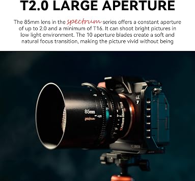 7artisans 85mm T2.0 Large Aperture Full Frame Cine Lens L-Mount, Manual Focus Low Distortion Cinema Lens Mirrorless Cameras Compatible for Sigma FP, Panasonic S1 S1H S5, Leica SL SL2, Black