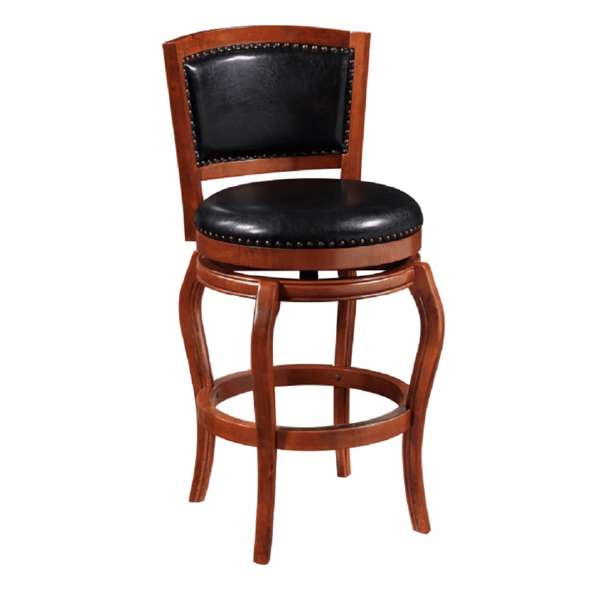 BenjaraBenjara Rory 29 Inch Swivel Barstool, Wood, Bonded Leather, Nailhead, Brown