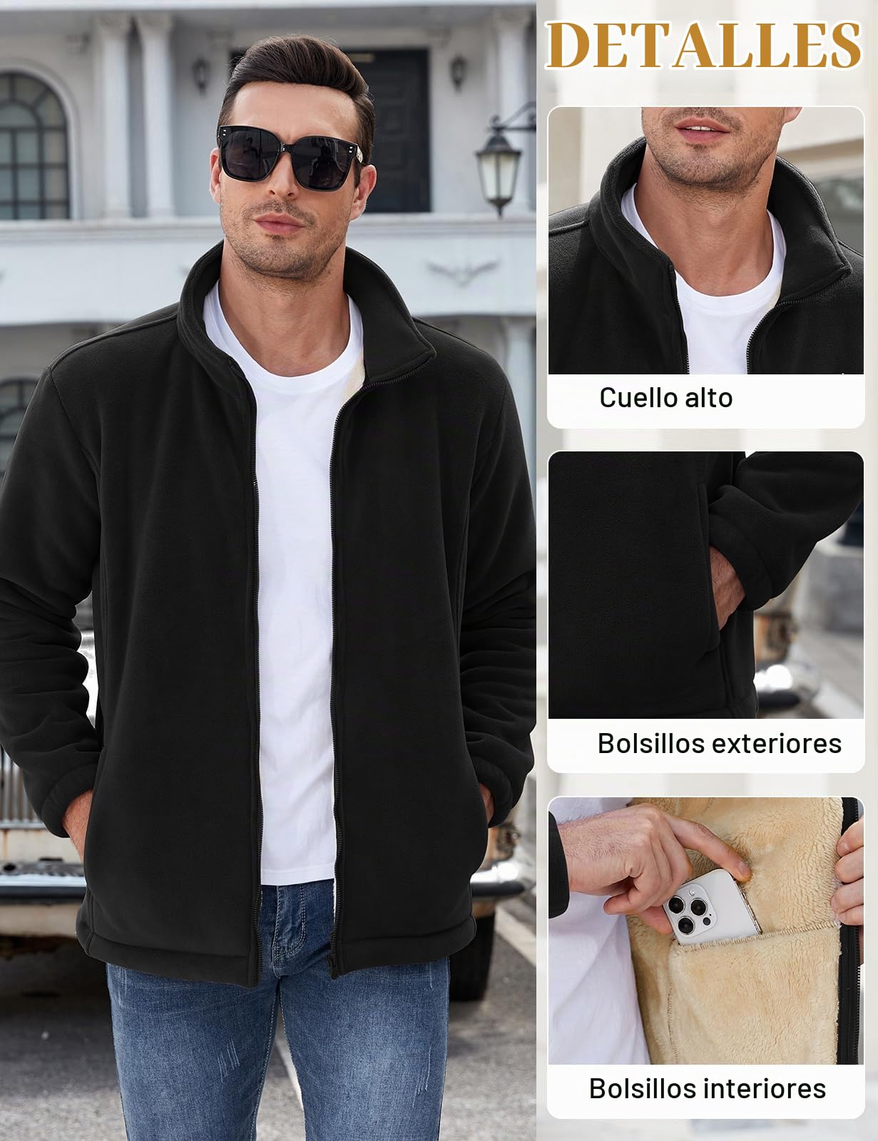 Hombre Chaqueta Invierno Abrigo Forro Polar Cremallera Completa Cazadora Sudadera Termica Fleece Casaca Jacket Chamarra(Azul,M)