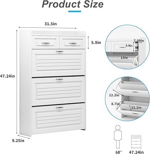 Miniatura 2 de Vibe & Dine Armario organizador de zapatos estrecho con 3 cajones grandes abatibles y 2 cajones de almacenamiento - Almacenamiento delgado de