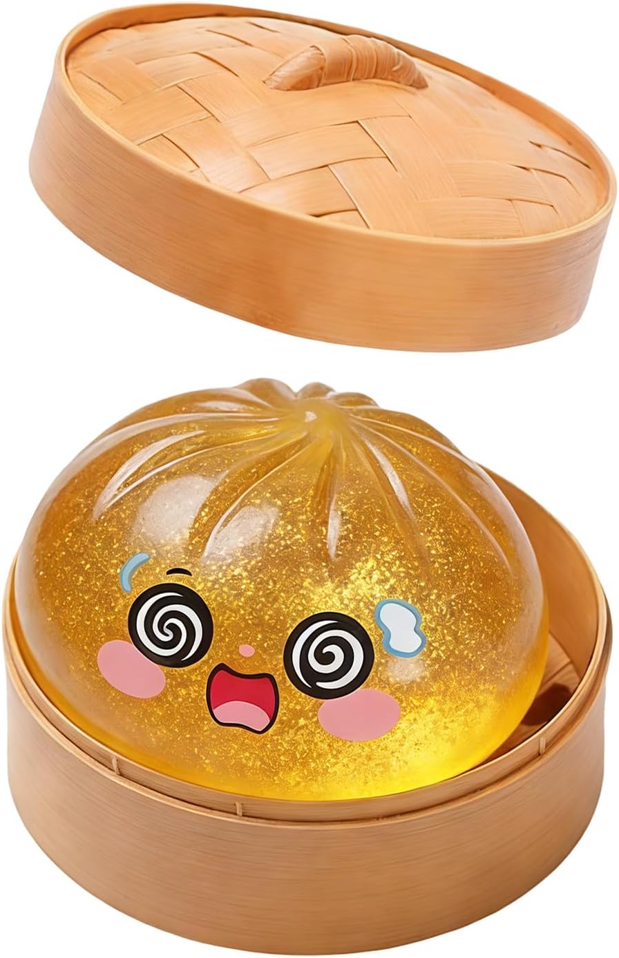 Dumpling Squishy, Mystery Dumpling Fidget Toys, Anti Stress Toy, Funny Large Glitter Bao Bun Squeeze Ball for Children and Adults