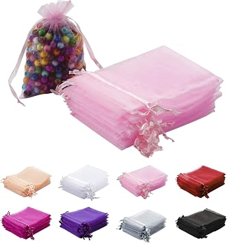 100Pcs Sheer Organza Bags 3X 4 Pink Jewelry Pouches, Wedding Party Favor Bag, Mesh Candy Bags, Small Christmas Sachet, Gift Bags for Wedding Party Christmas