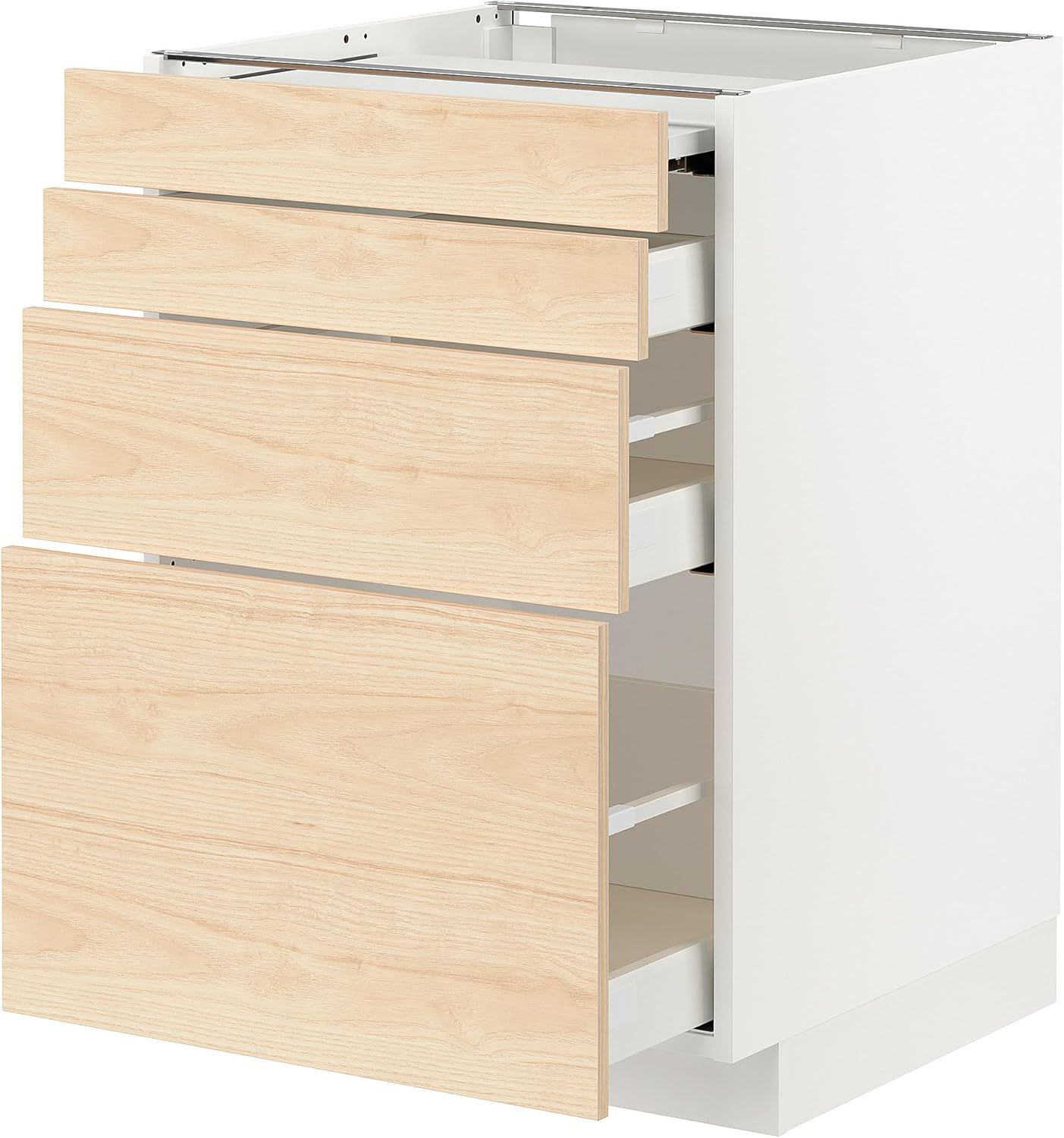 METOD/MAXIMERA Bc w pull-out work surface/3drw, white/Askersund light ash effect, 60x60 cm