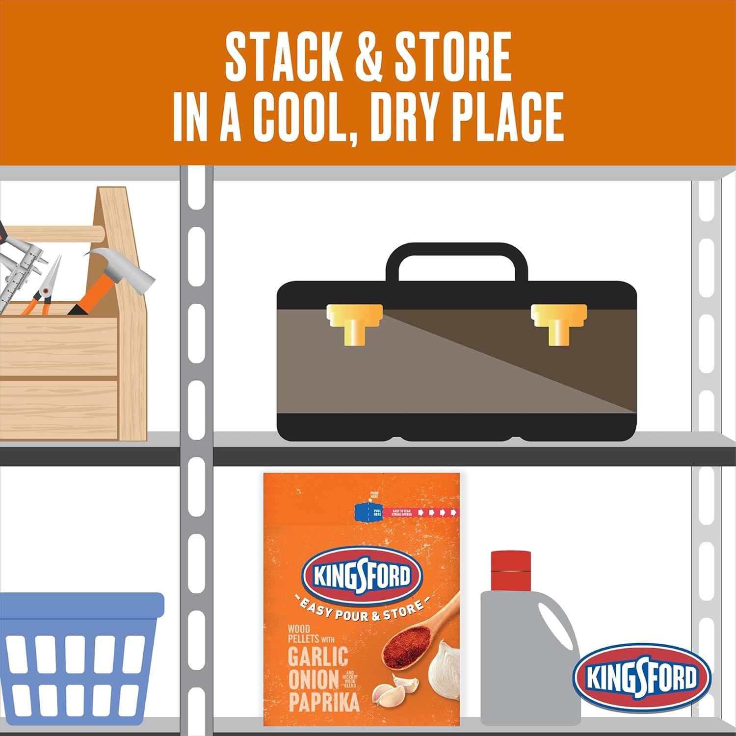 Kingsford Signature Flavors Wood Pellets with Garlic, Onion and Paprika, Hickory Wood Blend, 100% Real Spice - for All BBQ Grills & Smokers, 18 lbs