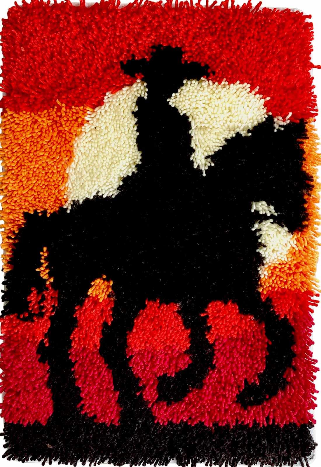 Kit per realizzare tappeti fai da te intermedio con tela prestampata, filato e strumento, decorazione da parete a forma di albero a forma di cuore, tappeto fatto a mano, 50 x 40 cm (tramonto rider)