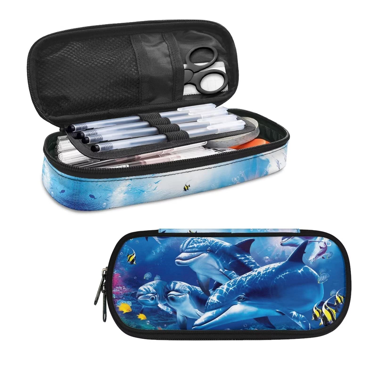 HELLHERO Adorable Dolphin Pencil Case for Kids Girls Boys Pen Bag Sturdy Pencil Bags Stationery Pouch Pen Case for Adults School Office Birthday Gifts