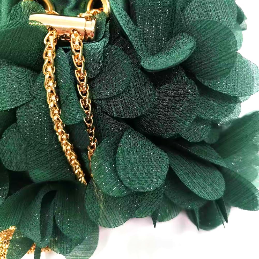 Women's Flower Evening Bag Floral Clutch Purse Elegant Crossbody Bucket Handbags with Chain for Wedding Party Prom