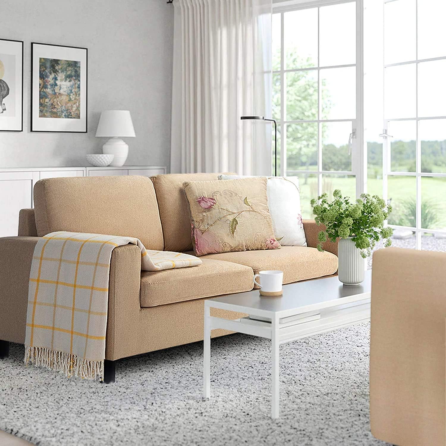 Home Kitchen Beige Love Seats 2 Seat Sofa Couch Space Saving For Small Space Upstairs Loft Small Apartment Dorm Small Modern Couch With Linen Fabric Lemberi 54 Small Loveseat Sofa Couch For Living Room Living