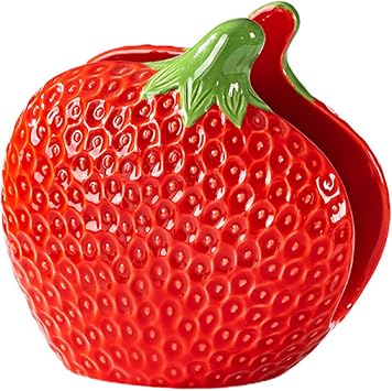 Strawberry Napkin Holder for Table, Cute Ceramic Fruits Paper Napkins Holder Stand Freestanding Tissue Holder Dispenser for Dining Roon Kitchen Home Decor Red