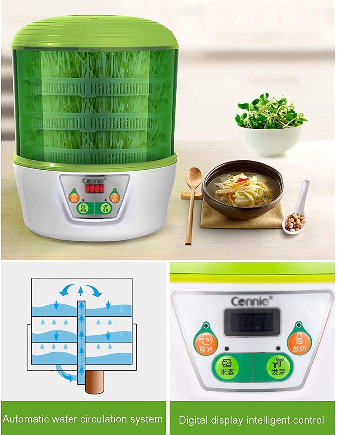 Bean Sprouts Machine, Automatic Bean Sprouts Cultivation Machine, Large Capacity Intelligent Yogurt natto Sake Germination Machine, PP Material, (Without Pressure Plate 3 Floors)