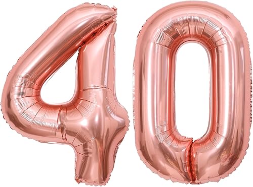 Globos de oro rosa con el número 40, globos gigantes grandes de 40 pulgadas, globos de aluminio de Mylar de oro rosa 40 para fiesta de cumpleaños,