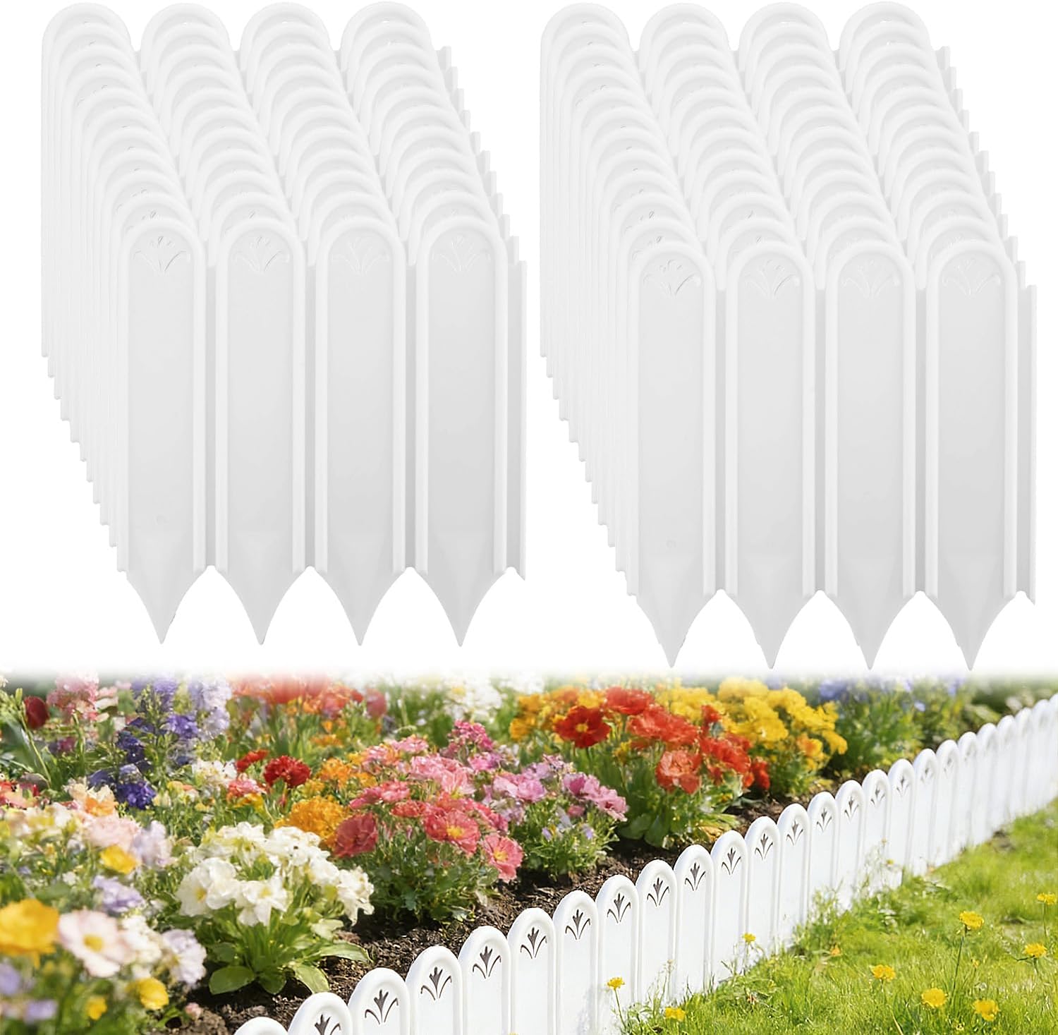 8.7in Tall Connectable Garden Landscape Edging - 15ft Total Length No Need Digging Lawn Fence Border White Panels for Dividing Yard Flower Bed Areas