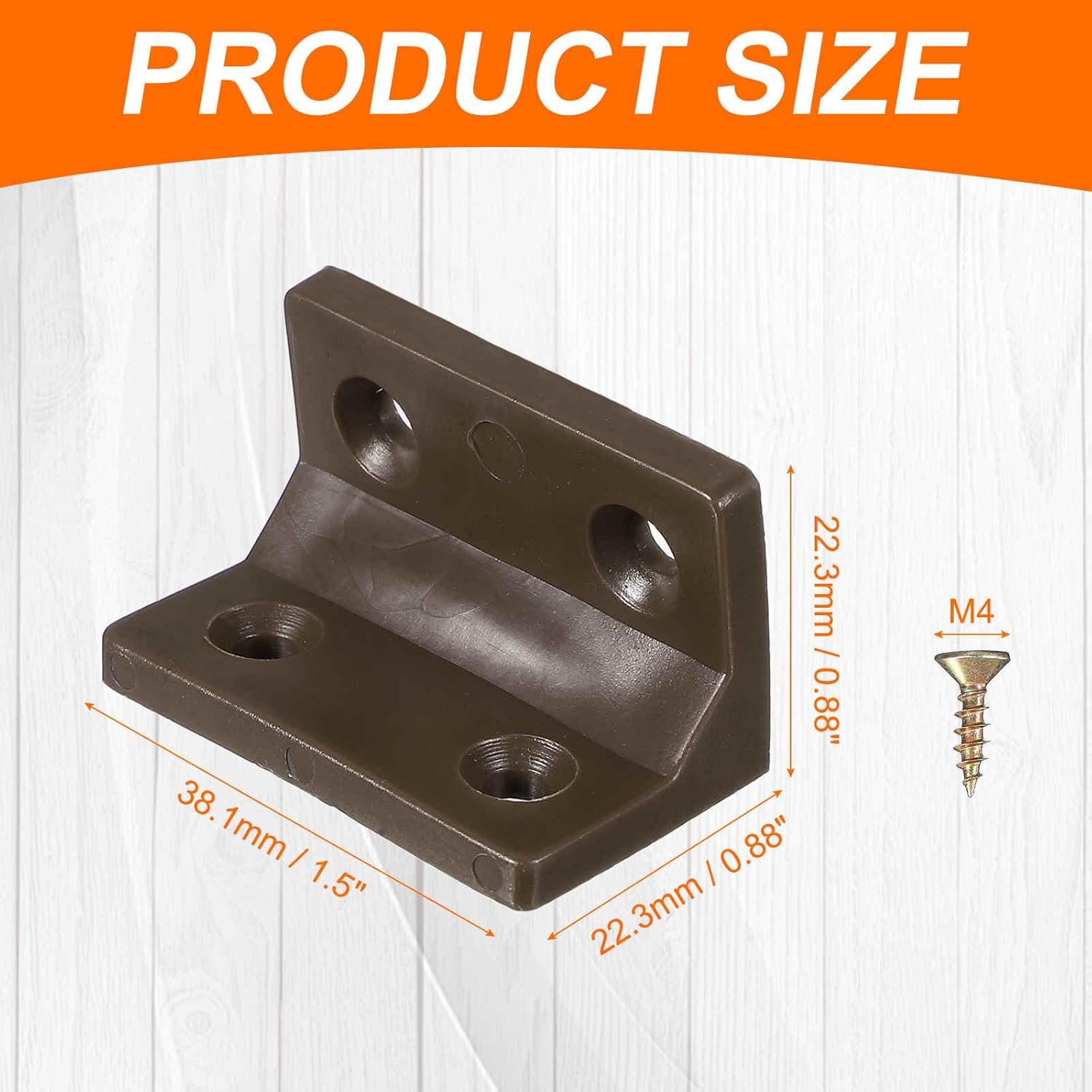 HARFINGTON 20pcs Plastic l Brackets 1.5"x0.9" (38.1x22.3mm) Large Square l Shape Bracket 90 Degree Right Angle Corner Brace with Screws for Shelves Wood Cabinet Chair Drawer Fence, Brown
