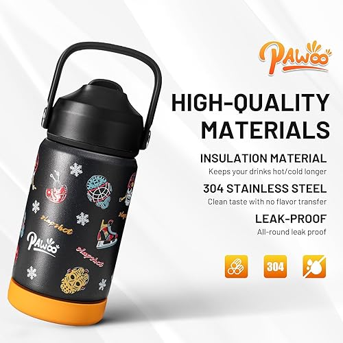 Miniatura 2 de Botella de agua aislada de 12 onzas con pajilla, botella de agua deportiva con boca ancha, taza térmica de viaje a prueba de fugas, color negro de